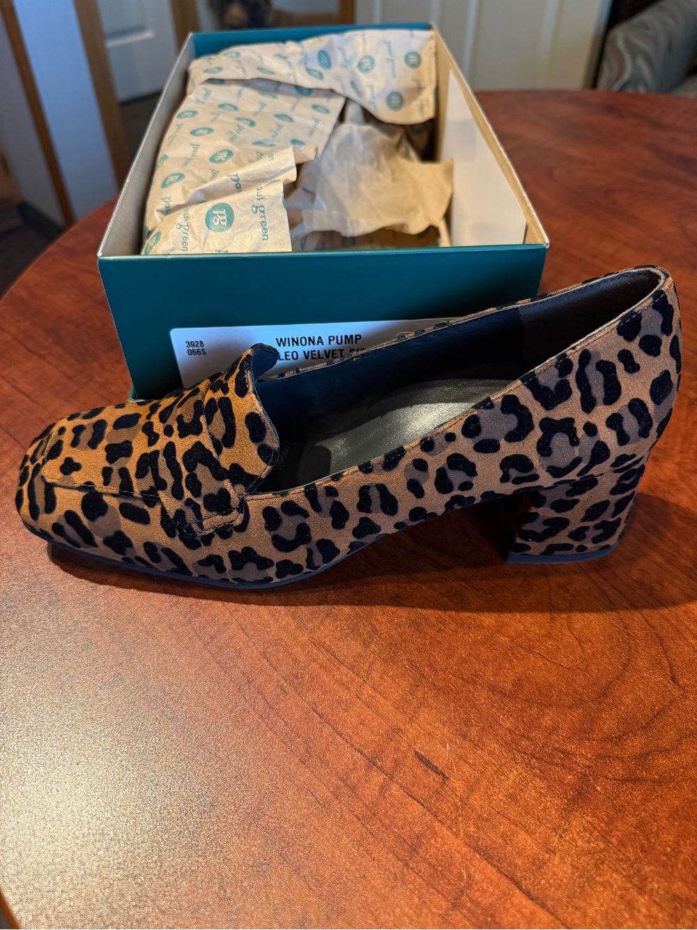 Paul Green Leopard Print Winona Low Block Heel Pump - Brown/Black